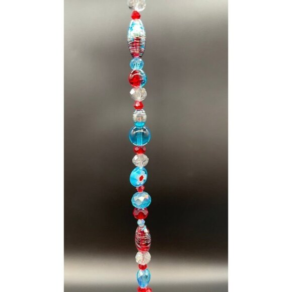 Beaded Suncatcher - Red Turquoise -Triangular Crystal Prism - Hanging Decor - Picture 9 of 16